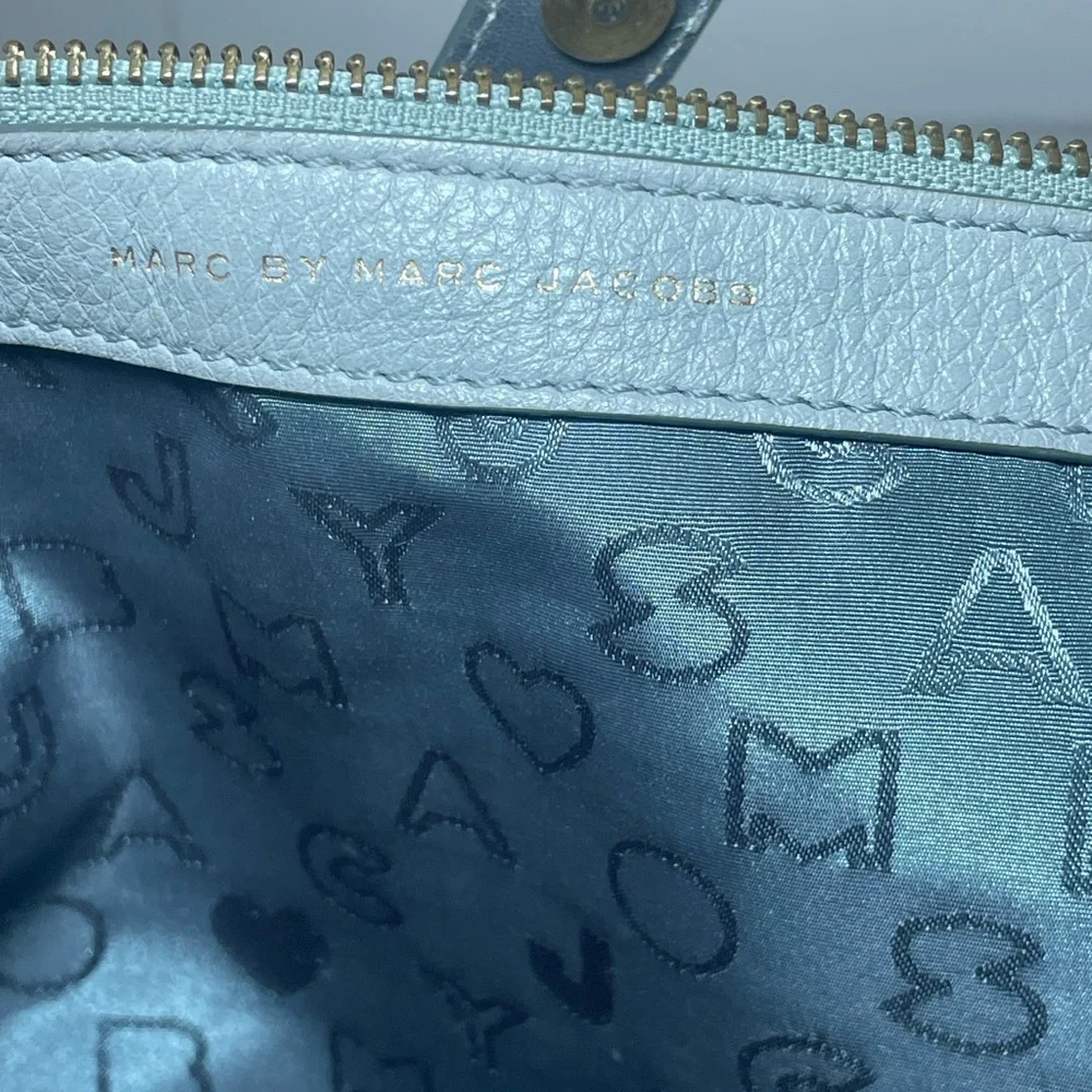 Marc by Marc Jacobs Bob’s Memphis Leather Satchel Crossbody Bag Gray Cream
